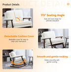 Nursery Rocking Chair with Upholstered Cushion, Wooden Frame Glider Rocker for Nursery, Comfortable Reading Armchair for Living Room, Bedroom & Sunroom (Antique White)