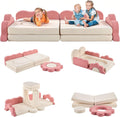 Karl home Kids Couch 12PCS, Modular Kids Play Couch, Indoor Multifunctional Foam Toddler Sofa with Flower Shape, Sectional Convertible Sofa Imaginative Furniture Play Set for Playroom, Pink & White