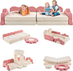 Karl home Kids Couch 12PCS, Modular Kids Play Couch, Indoor Multifunctional Foam Toddler Sofa with Flower Shape, Sectional Convertible Sofa Imaginative Furniture Play Set for Playroom, Pink & White