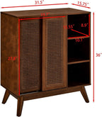 Mid Century Modern Rattan Sideboard Cabinet, Buffet Cabinet for Entryway Hallway Living Room Kitchen Dining Room, Adjustable Shelf & Feet Doors,for Kitchen