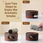 All-in-One Incense Holder for Burning Palo Santo & Sage Sticks & Insence-Stick and Cone & Candle, Lasting Burn Palo Santo & Sage Bundle & Loose Sage Leaves, Ash-Free, Wind-Resistant(Brown)