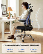 HUANUO Ergonomic Office Chair with 6D Armrest, Seat Depth Adjustment, Lumbar Support, Quiet Rubber Caster, High Back Mesh Gaming Chair with 3D Headrest, Big and Tall Desk Chair for Home Office, Black
