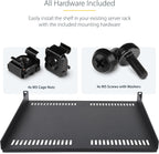 StarTech.com 1U Vented Server Rack Shelf, 16in (40cm) Mounting Depth, Cantilever Tray, Heavy-Duty Steel, 30lb/14kg Capacity