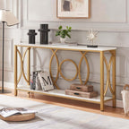 HOMISSUE Sofa Console Table, Modern Gold Console Table with Faux Marbled Tabletop, Engineered Wood Entryway Tables with 2 Tier Storage, Narrow Sofa Table for Living Room, Hallway (55 Inch, White&Gold)