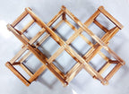 Foldable Wooden Wine Rack, 10-Bottle Expandable Countertop Wine Holder with 8 Individual Slots and Top Storage, Carbonized Pine, No Assembly Required