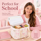 LOIDOU Lunch Box for Women Men Insulated Corduroy Lunch Bag Cooler Leakproof Reusable Adult Lunchbox Adjustable Strap lunch tote for Work Office Beach Picnic (Beige Bow)