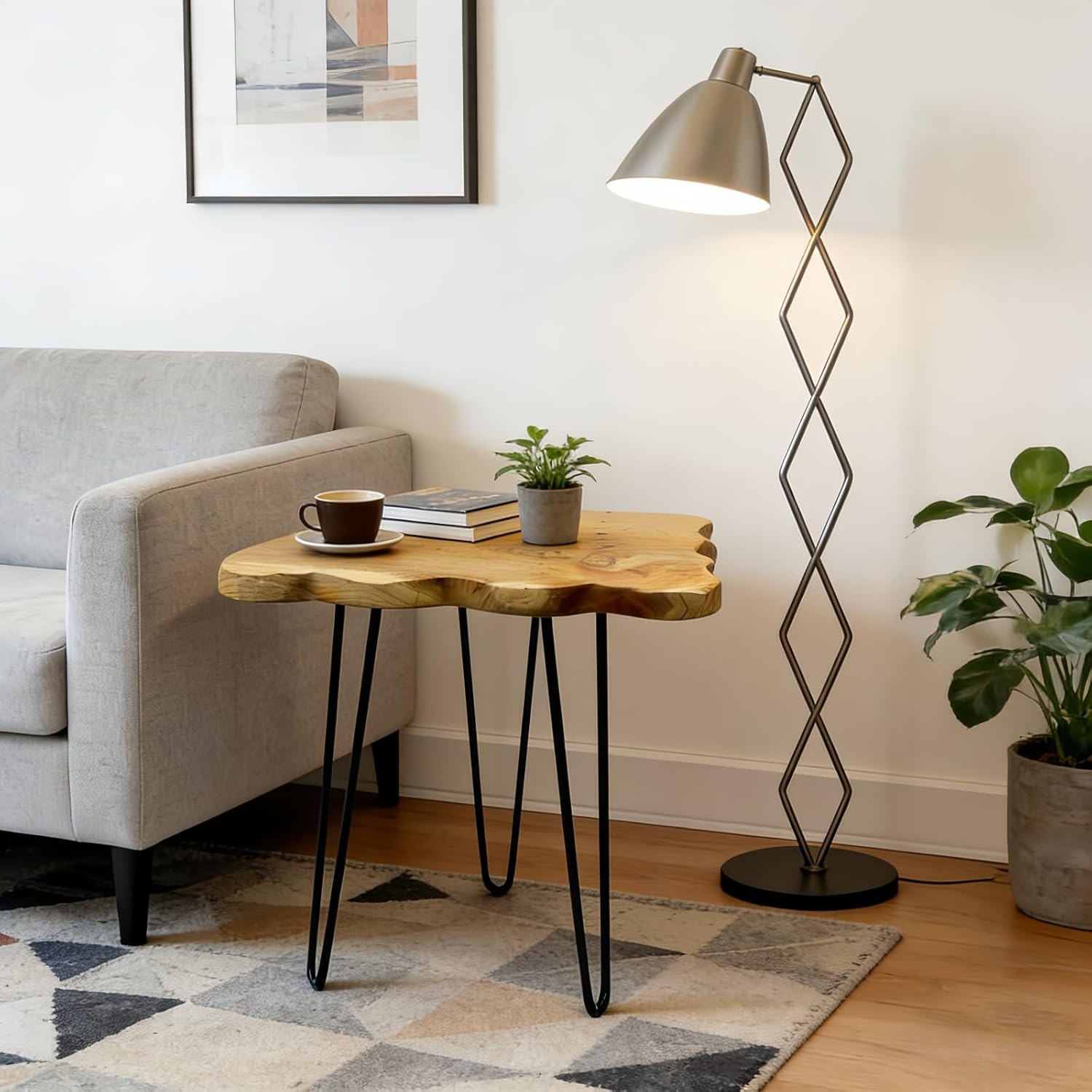 Live Edge Cedar End Table, 20" x 14" x 20" Small Side Table, Natural Wood Slab Small Coffee Table with Hairpin Legs, Rustic Wooden Nightstand, Plant Stand for Living Room, Bedroom, Office