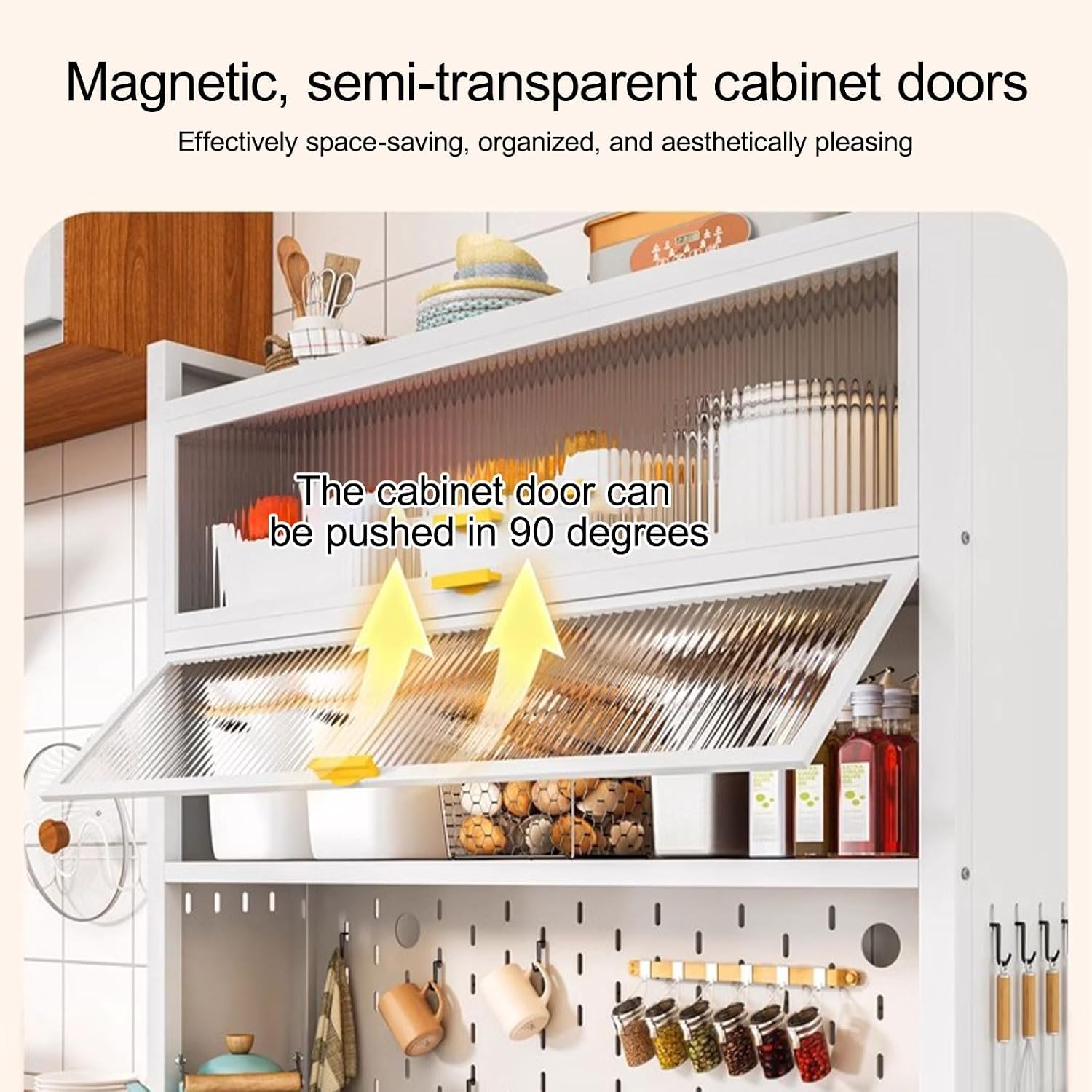 Sideboard with Buffet Cupboard, Tall Kitchen Pantry Storage Cabinet with Microwave Stand, Adjustable Shelf, Cupboard for Dining Room Living Room Furniture(White,80cm/31.4in)