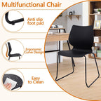 KLASIKA Stackable Waiting Room Chair, Stacking Office Chair with Ergonomic Lumbar Support and Metal Legs, Plastic Desk Chairs for Conference School Church Guest Reception Set of 12, Black