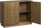 Teamson Home 42'' W Scandinavian Style Sideboard with 3 Drawer 1 Door and Adjustable Shelf, Solid Wood Frame, Push to Open and Acacia Veneer Living Room Storage Furniture in Greige
