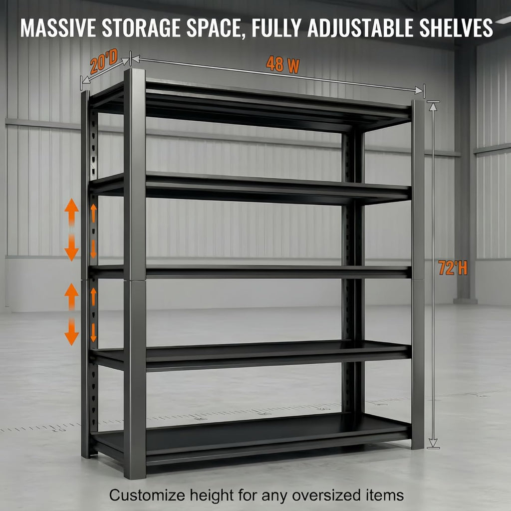 3500 LBS Heavy Duty Garage Shelving, 48" W x 20" D x 72" H Metal Storage Shelves, Adjustable Boltless Steel Storage Rack for Garage, Basement, Warehouse, Pantry