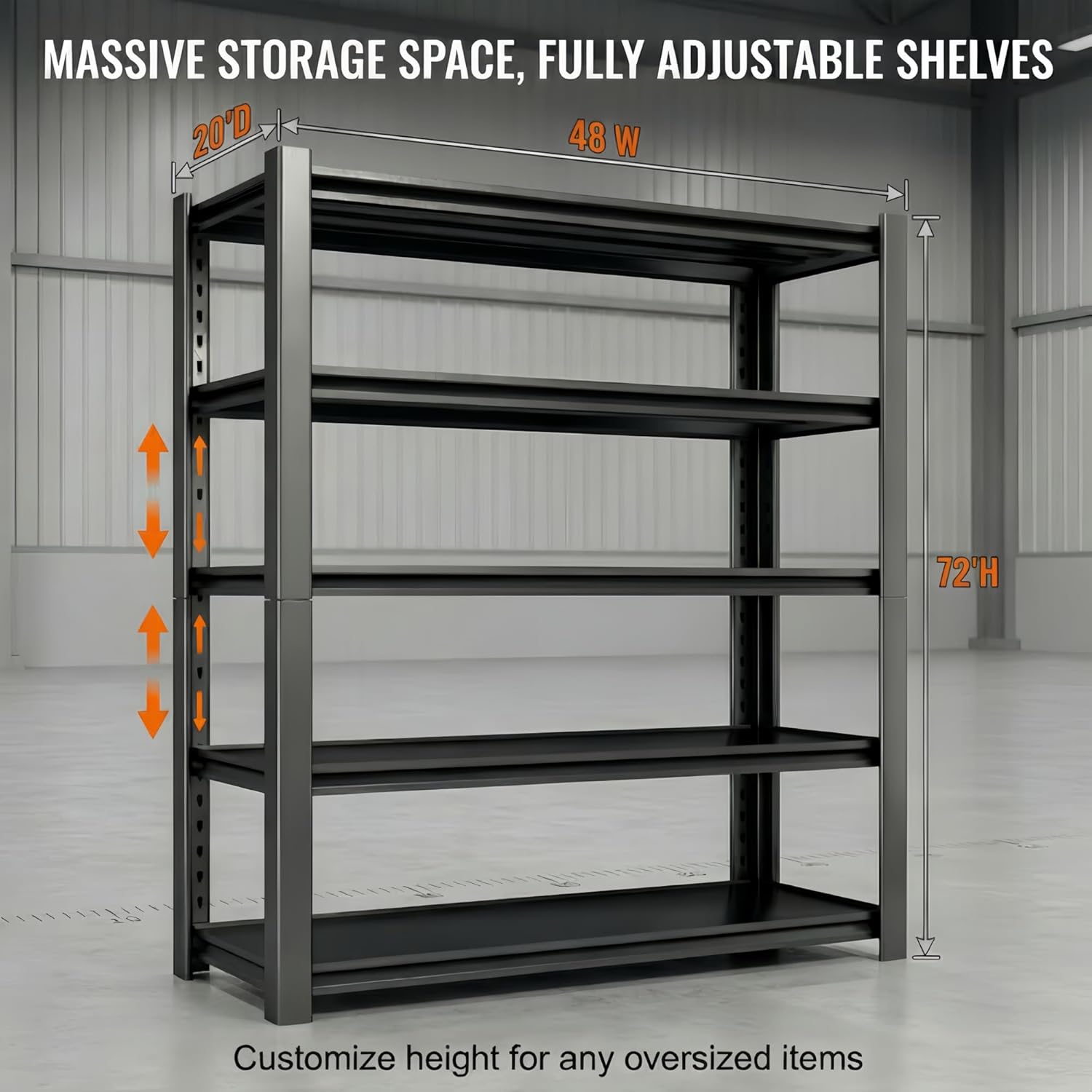 3500 LBS Heavy Duty Garage Shelving, 48" W x 20" D x 72" H Metal Storage Shelves, Adjustable Boltless Steel Storage Rack for Garage, Basement, Warehouse, Pantry