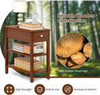 Giantex Narrow End Table, Farmhouse Side Tables with Drawer & Storage Shelves, Wood Sofa Side Tables, 3-Tier Nightstands for Small Space, Living Room, Bedroom, 23.5" L x 12" W x 24.5" H, Brown