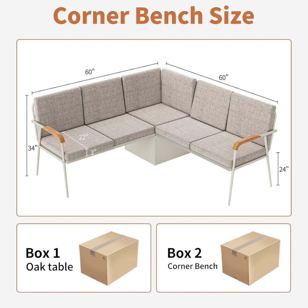 VFK 3 Piece Dining Table Set, 51 Inch Modern Kitchen Folding Breakfast Table with Right Seat Storage Corner Stools and Dining Chairs for Home Dining Room Furniture