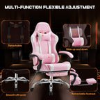 Sweetcrispy Video Game Desk Chair, Ergonomic High Back PU Leather Computer Gaming Chair with Headrest & Linkage Armrest, Height Adjustable with 360° Swivel, for Adults, Pink