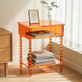 16inch Acrylic End Side Table, 3 Tier Orange End Table with Large Storage Modern Nightstand Coffee Table Accent Table for Compact Space Living Room Bedroom