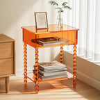 16inch Acrylic End Side Table, 3 Tier Orange End Table with Large Storage Modern Nightstand Coffee Table Accent Table for Compact Space Living Room Bedroom