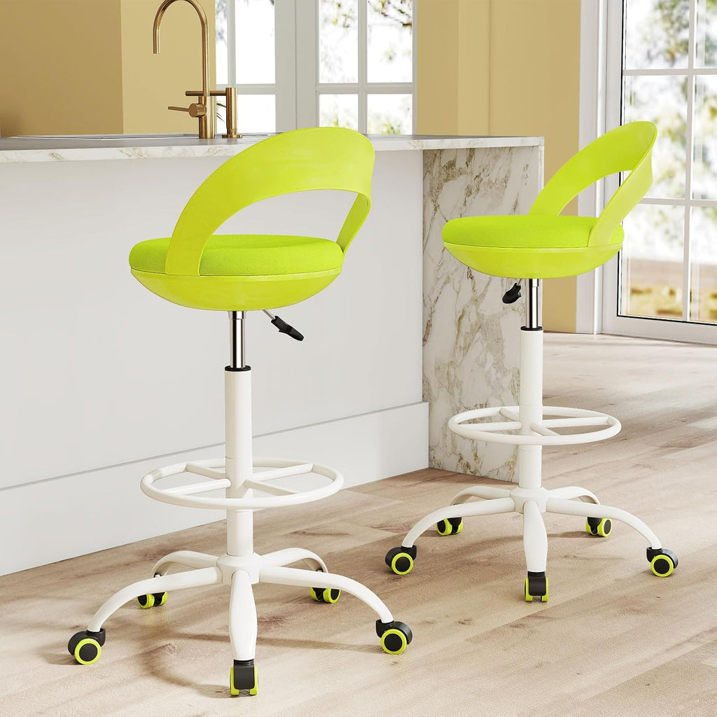 Giantex Drafting Chair with Back, Tall Office Chair with Footrest & Adjustable Height, Ergonomic Standing Desk Chair for Counter Height Desk, Home Kitchen, Green