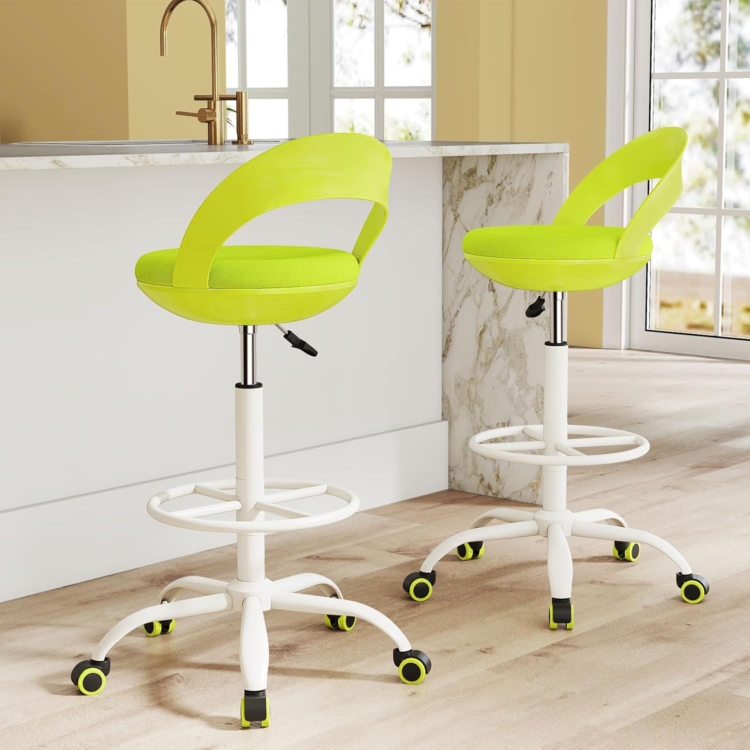 Giantex Drafting Chair with Back, Tall Office Chair with Footrest & Adjustable Height, Ergonomic Standing Desk Chair for Counter Height Desk, Home Kitchen, Green