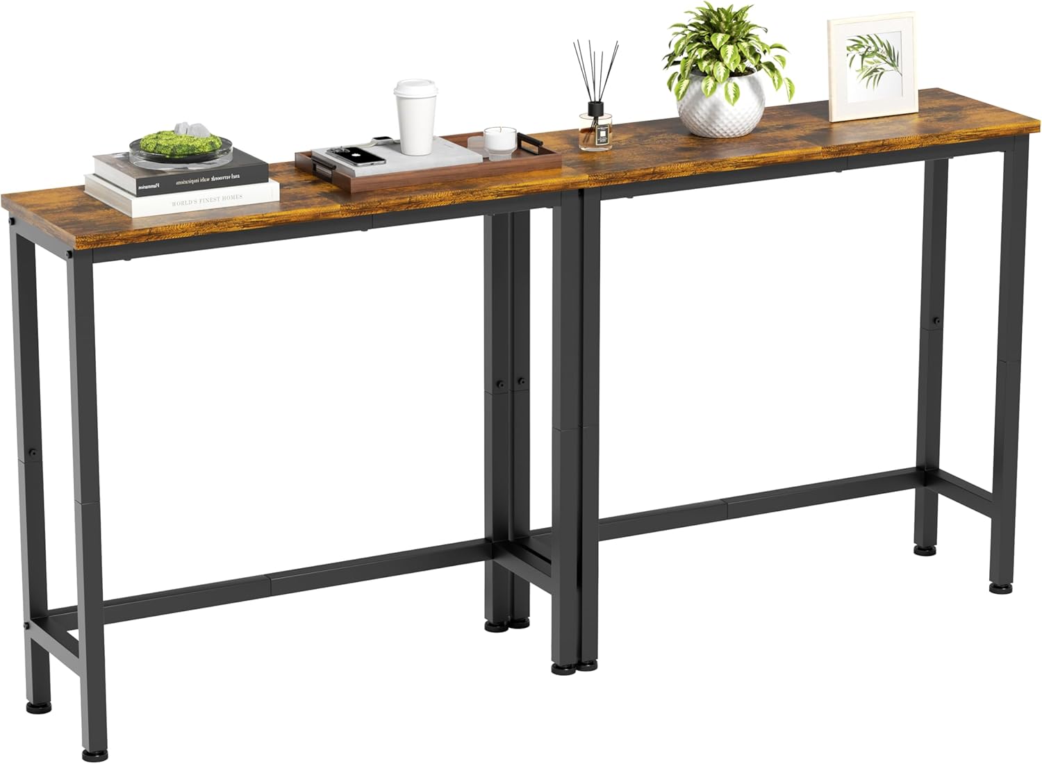 GRLEAF 2 Pack Narrow Console Table, 29.5" Small Entryway Table, Thin Hallway Table Skinny Sofa Side Display Table for Entrance, Bedroom, Living Room, Foyer, Corridor, Office - Rustic Brown (9.5" Deep)