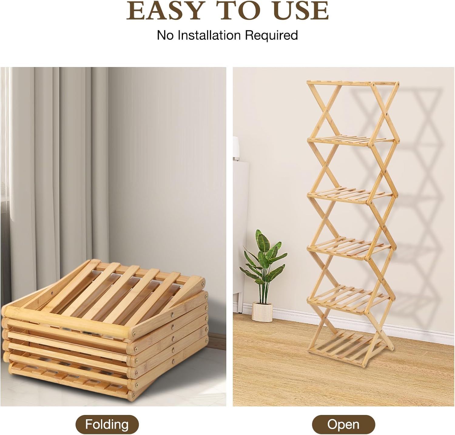 Bamboo Shoe Rack 6 Tier Foldable Shoe Rack Narrow Vertical Shoe Organizer Free Standing Shelf, Multifunctional Slim Storage for Entryway, Corner, Bedroom, Hallway, Wood Color