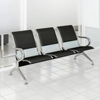 KINTNESS Guest Reception Chairs for Airport Waiting Room Office Chairs Salon Barber Bank Hall Room Conference Airport with Black Leather Cushion 3 Seat Bench Furniture …