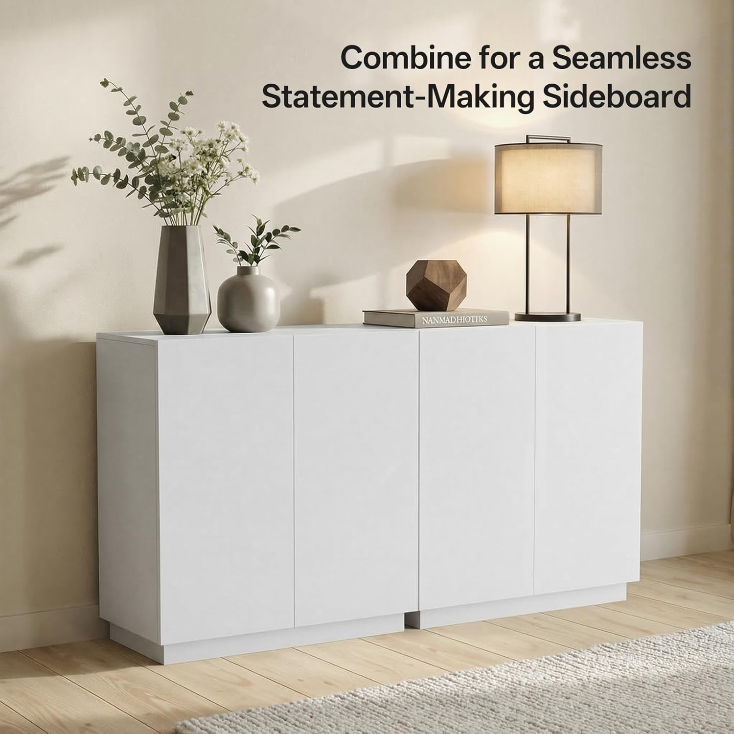 amunrbrek 31.5" Minimalist Buffet Cabinet, Sideboard with Storage, White