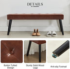 LOULENS Entryway Bench, Modern PU Leather Upholstered Bench with Buttons Tufted for End of Bed, Bedroom, Living Room, Foyer, Hallway, Brown