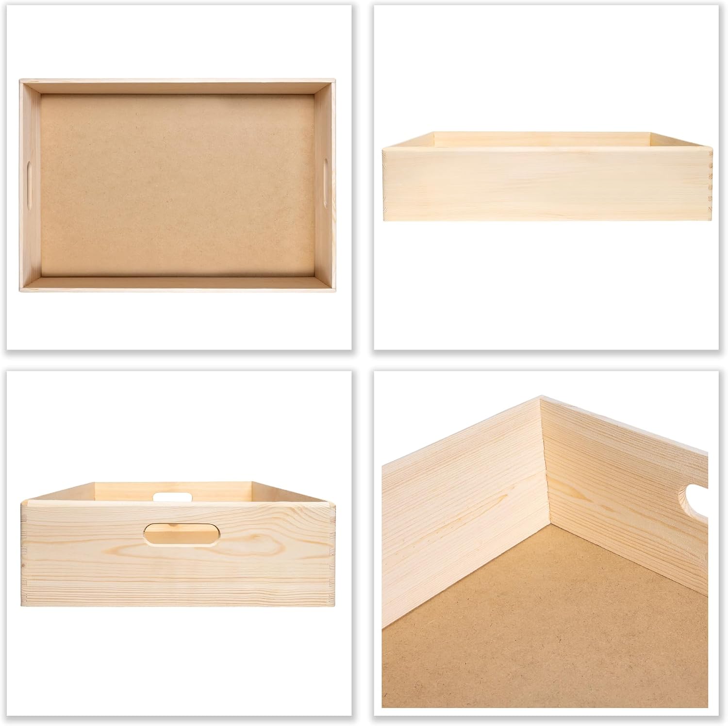 Creative Deco Large Wooden Crate Nesting Crate Handles | 23.62x15.74x5.51in | Keepsake Unfinished Display Storage Box Multi-Craft Caddy Nesting Crate | Natural Wood Rustic | Plain Unpainted Beige