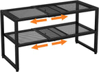 2 Tier Shoe Rack Organizer for Closet and Entryway, Expandable & Stackable Metal Shoe Storage Shelf, Adjustable Small Shoe Rack (17.52-28.74 in), Black