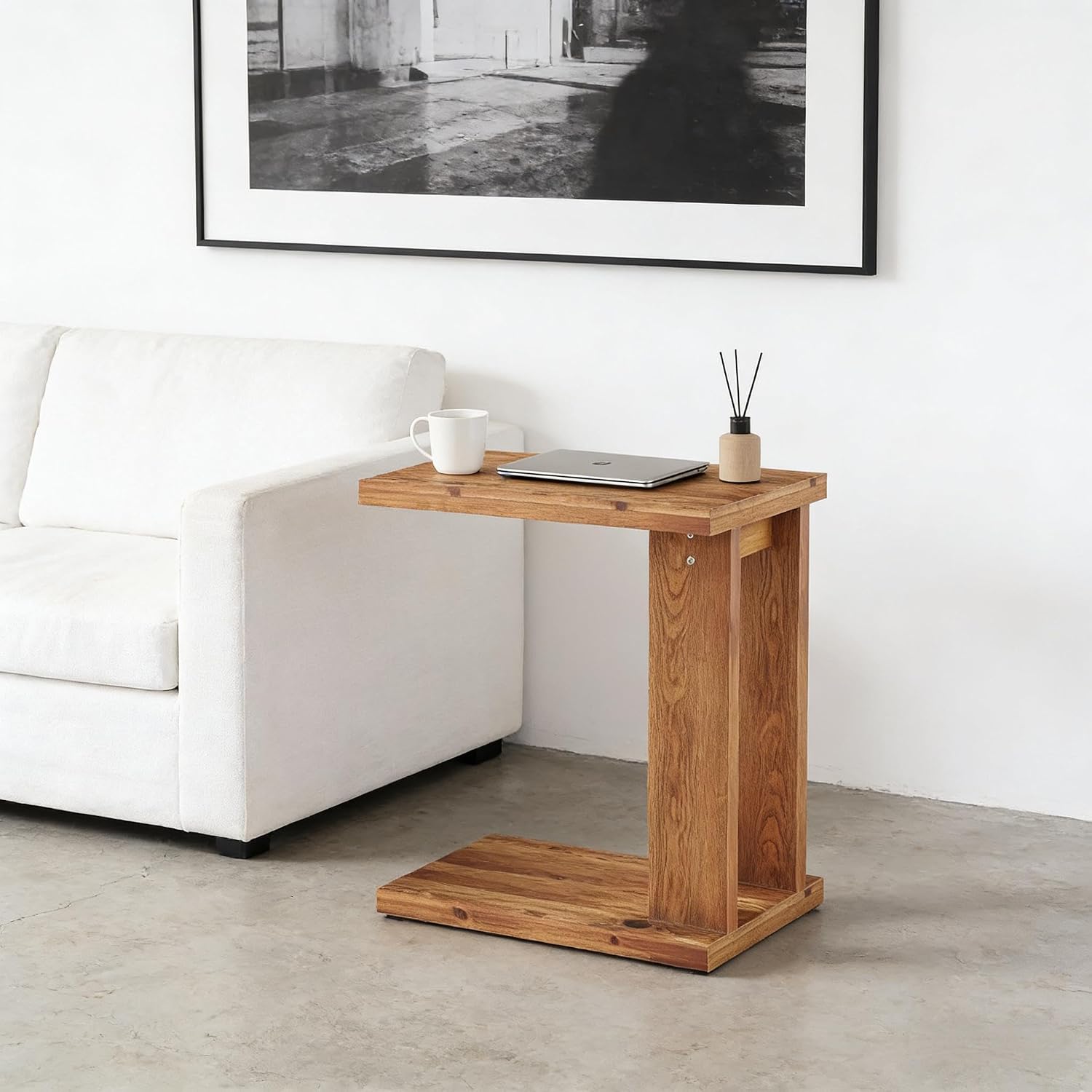 Rustic Farmhouse Side Table, C-Shaped Solid Wood End Table with Natural Wood Grain, 23.6" H Bedside Tables Nightstand for Living Room, Bedroom, Brown