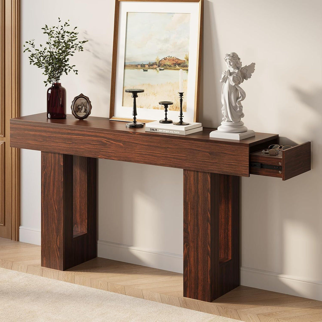 Gadroad 63" Farmhouse Narrow Entryway Console Table, Dark Walnut | with Drawers, Rustic Accent Table for Entryway, Hallway or Behind Sofa, Decorative Foyer Table for Small Spaces