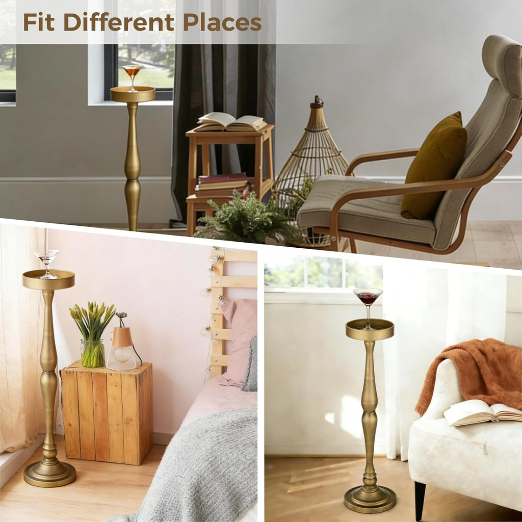 Small Drink Table, Drink Tables for Small Spaces Nightstand Bedroom Couch Chair Vintage Metal Decor, Drink Table Pedestal, Antique Tall Narrow Drink Stand (Classic)