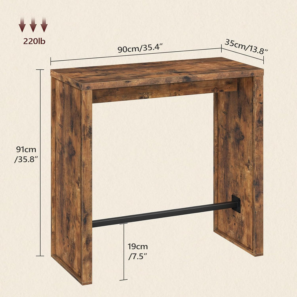 MAHANCRIS Bar Table, 35.4" Counter Height Pub Table, Industrial Rectangular Hightop Table, Kitchen Dining Bar Height Tables with Footrest, for Narrow Space, Rustic Brown and Black （Only Table）BTHR1901