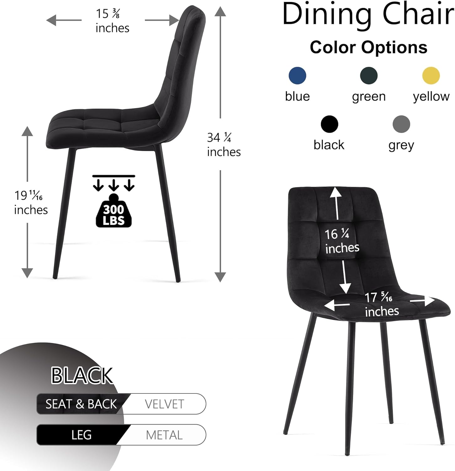 Homedot Black Dining Chairs Set of 4, Modern Upholstered Velvet Kitchen Reception Chairs Tufted, Comfortable Living Room Chairs for Apartment/Dining Hall