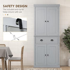 Pantry Storage Cabinet, 72" Traditional Freestanding Cabinet with 4 Doors and 3 Adjustable Shelves, Kitchen Large Central Drawer