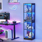 Glass Display Cabinet 4-Tier Curio Cabinet with 3-Color LED Lights, Human Body Sensor, Glass Door, Storage Bookcase for Collectibles, Black