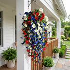 AIIONP Patriotic Hanging Flower Baskets, 2026 New Red White and Blue Hanging Flowers, 4th of July Decoration Tricolor Pre-Lit Patriotic Artificial Flower Set for Indoor Outdoor (Without Light, 1 PCS)