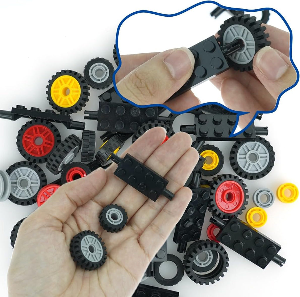 Wheels and Axles Sets, Tires Building Kit, Compatible with Standard Building Blocks Wheels and Axles, Car Parts and Classic Pieces Accessories, Bulk Bricks Sets Education Construction Toys