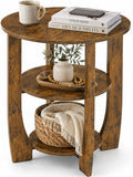 Round Side Table, 3-Tier End Table with Storage, 19.7 inch Rustic Brown Accent Table,Nightstand for Bedroom Living Room, Vintage Design for Couch, Sofa, Recliner, Small Space