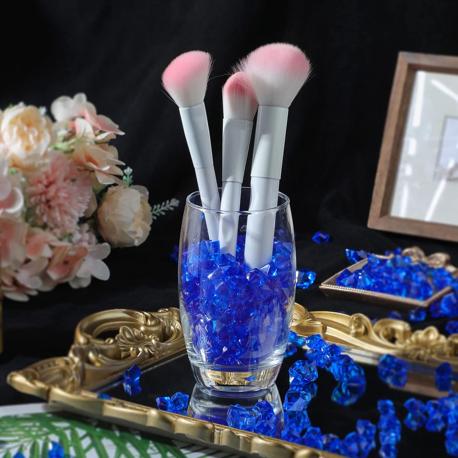 450 Pieces Fake Ice Cubes Diamonds Ice Rocks Acrylic Stones Crystals Plastic Cubes Gems Vase Rocks Centerpiece Vase Filler Gems for Weddings Party Decoration Display Table Scatter, 2 Sizes (Royalblue)