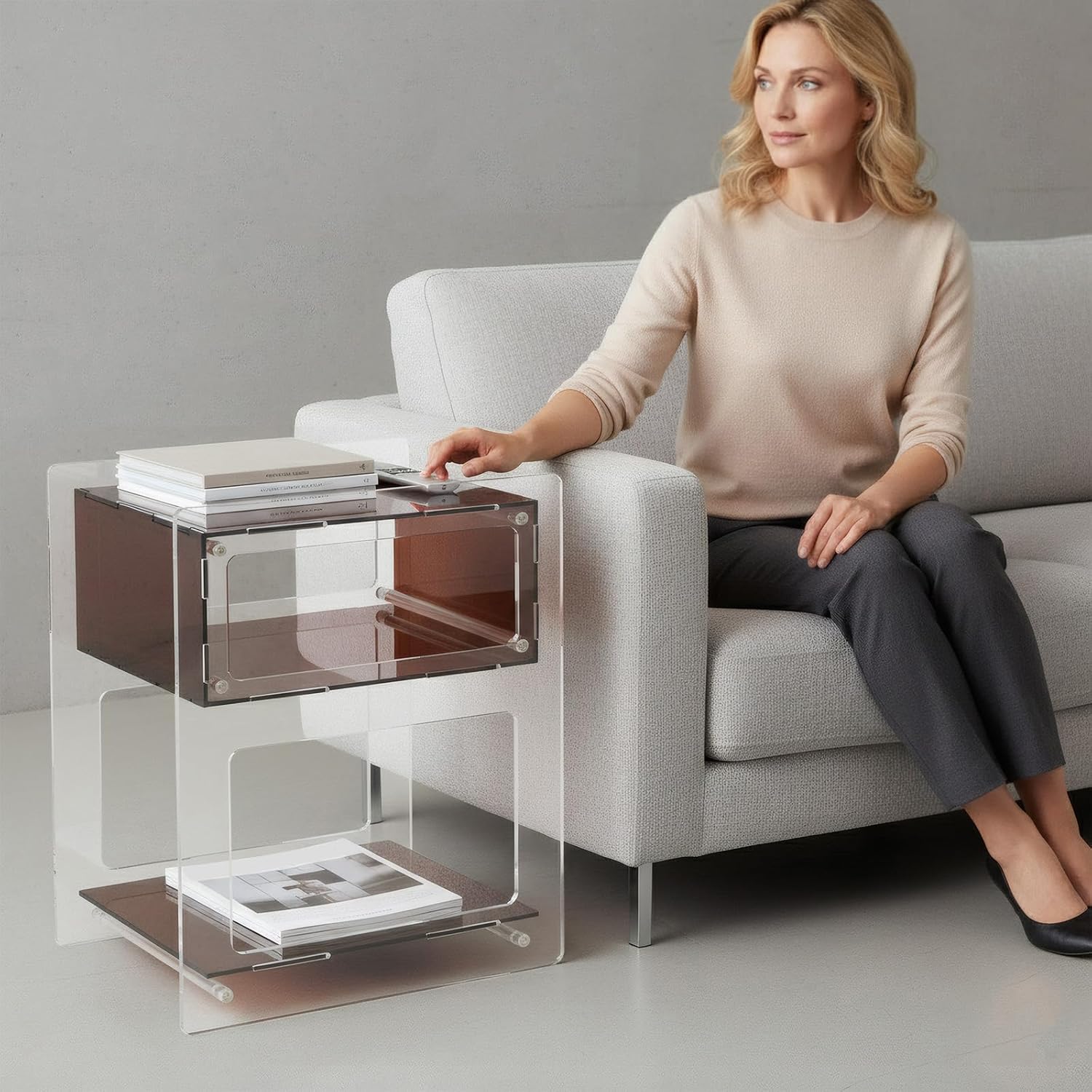 Acrylic Side Table, Acrylic Nightstand for Bedroom, Side Table for Living Room, Night Stand, 44.09 Lbs Load-Bearing Capacity Coffee Table for Living Rooms, Bedrooms, Offices