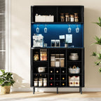 ONBRILL 71" Tall Wine Bar Cabinet with Storage, Fluted Wood Coffee Bar Cabinet with LED Lights, Modern Liquor Cabinet for Home with Wine Glass Racks, Large Home Bar for Living Room Kitchen