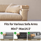FrutPunch Couch Cup Holder Tray, 6-in-1 Couch Arm Tray, Couch Armrest Table with Drawer for Organizing and Storing Small Items, 360° Rotating Phone Holder for Placing Drinks, Books, Snacks.