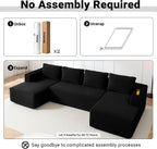 ivoros 125" Cloud Couch Sectional, Modular Sofa with Cup Holder and Storage Pocket, Corduroy U Shaped Boneless Sofas, Couch in a Box, No Assembly Required, Black Couches for Living Room
