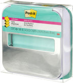 Post-it Note Dispenser, Sticky Note Holder, White Base with Steel Top, Includes 1 pad of 45 Sheets of 3 in x 3 in Aqua Splash Pop-Up Notes, Classroom or Office Supplies