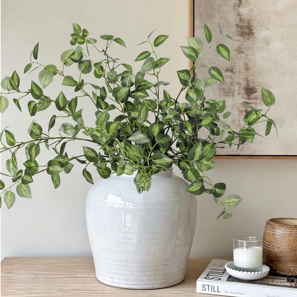 6PCS 32.7inch Long Artificial Stems Faux Greenery Stems for vase Faux Green Leaves Fake Plants branches Eucalyptus Leaves Faux Pothos Stems Artificial English Ivy for Home Decor Farmhouse Aesthetic