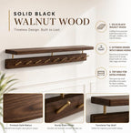 Wall Mounted Coat Rack, Solid Wood Wall Coat Rack with Shelf 9 Brass Hooks, Hanging Storage for Hats, Clothes, Towels, Bags, Entryway-Walnut