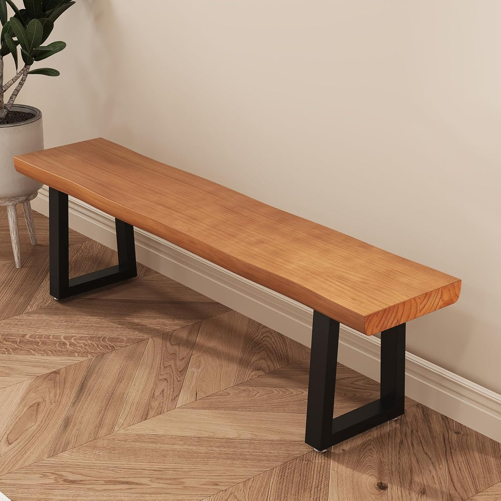 Durable Solid Wood Top Bench with Sturdy Metal Legs – Versatile Dining & Office Seating - Multi-Size Options Ideal for Living Room, Dining Room, and Home Office(Dark yellowbench, 70.87in)
