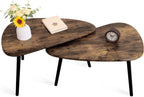 Nesting Coffee Tables, Nested Table with Wooden Legs Set of 2 - Triangle Side Table for Living Room, Bedroom, Minimalist Bamboo, Apartment & Small Spaces, Tiger